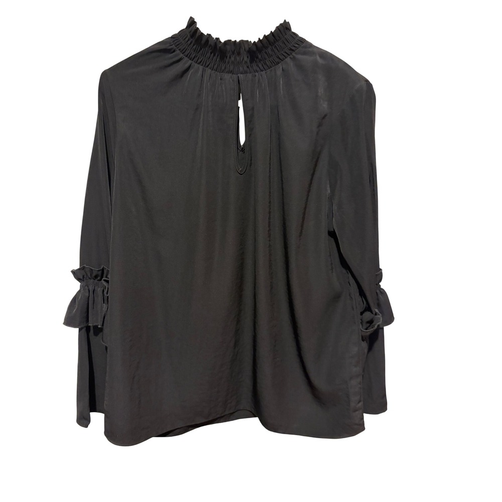 Supply & Demand Black Smocked High Neck Ruffle Sleeve Blouse Medium
